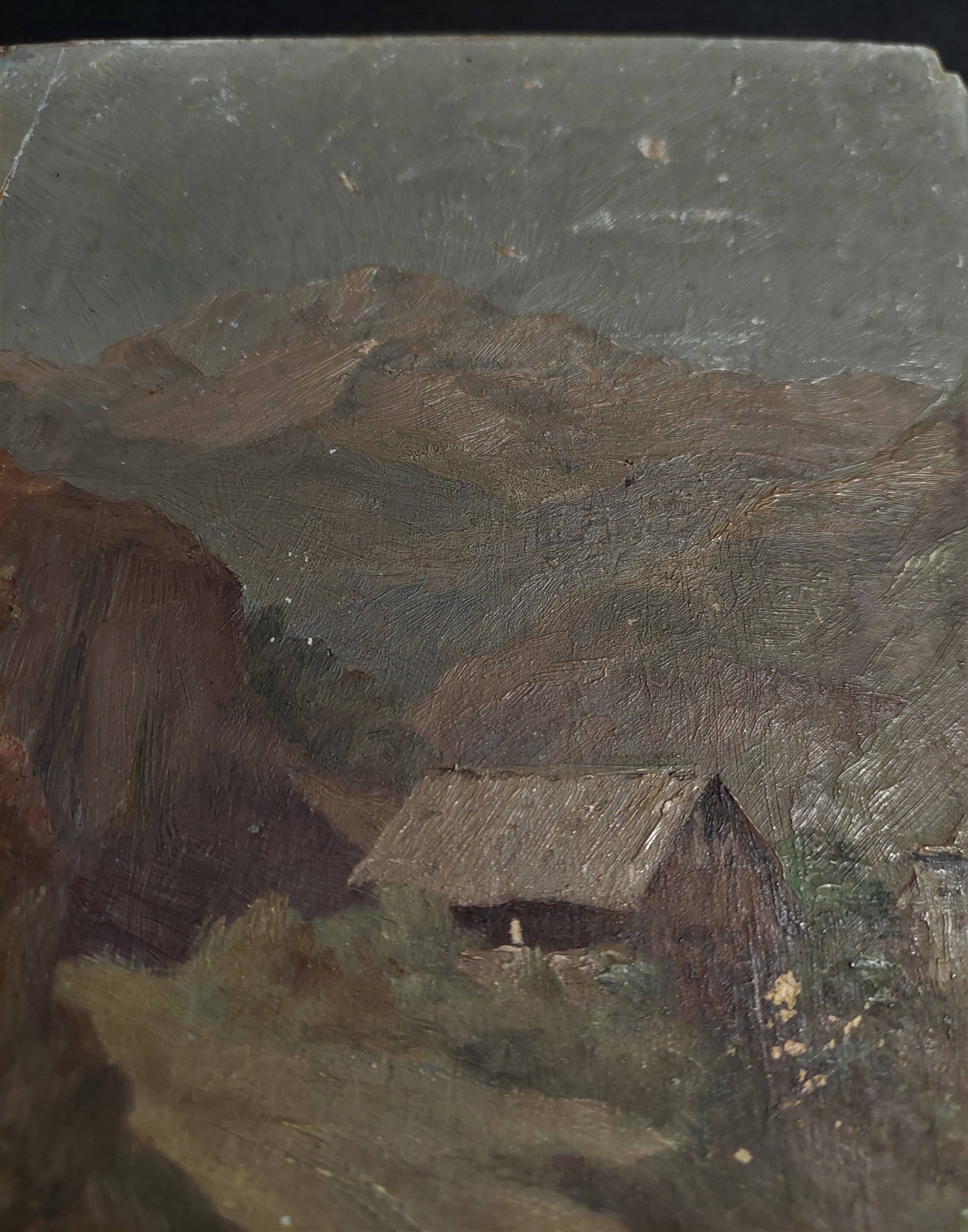 Painting oil on panel landscape mountains early twentieth