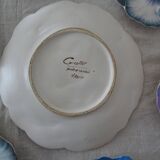 Dessert service 1 main course & 6 plates shape flowers Vallauris signed Guillot
