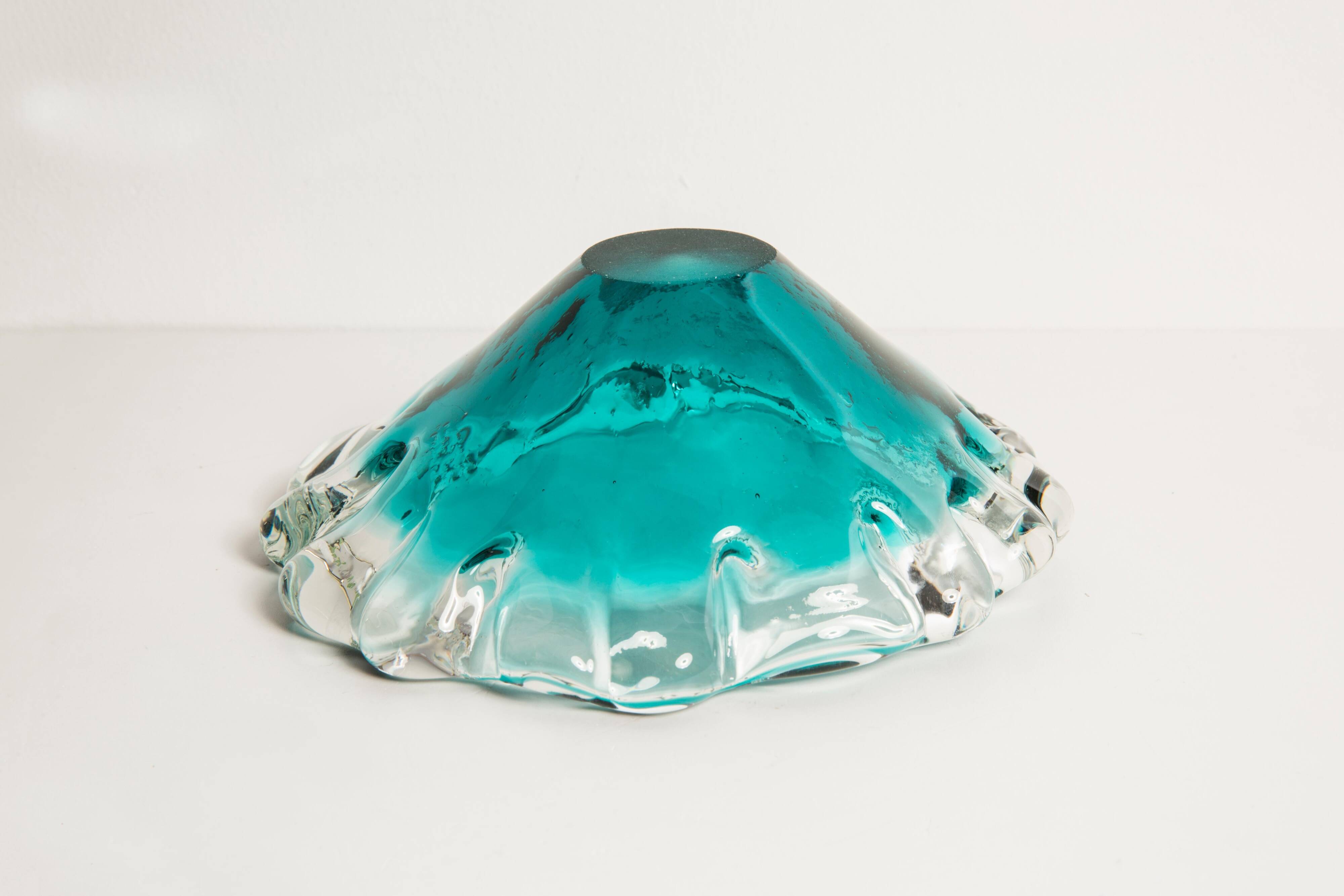 Blue aqua crystal glass bowl, mid-century, Italy, 1970s.