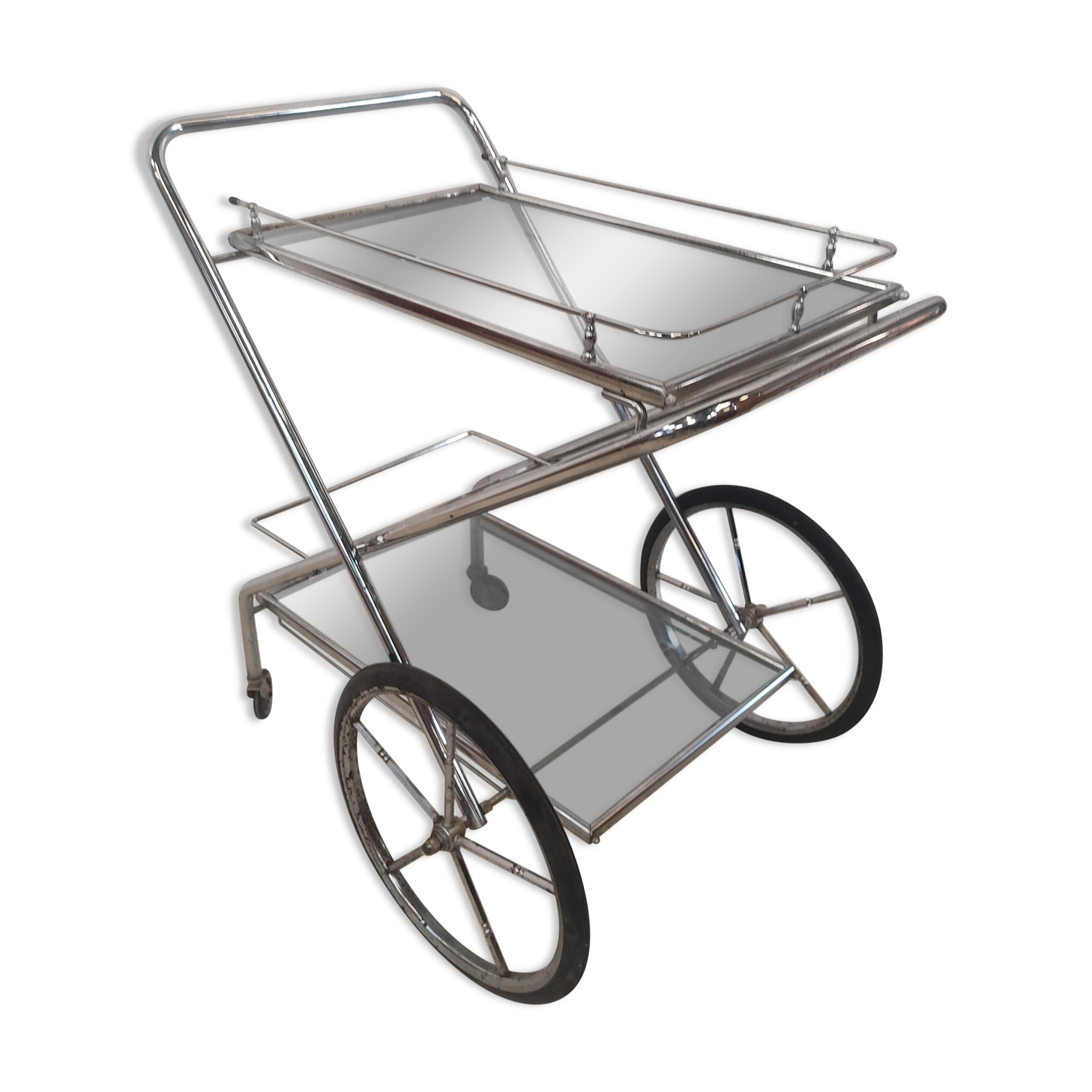 Rolling service, chrome and smoked glass