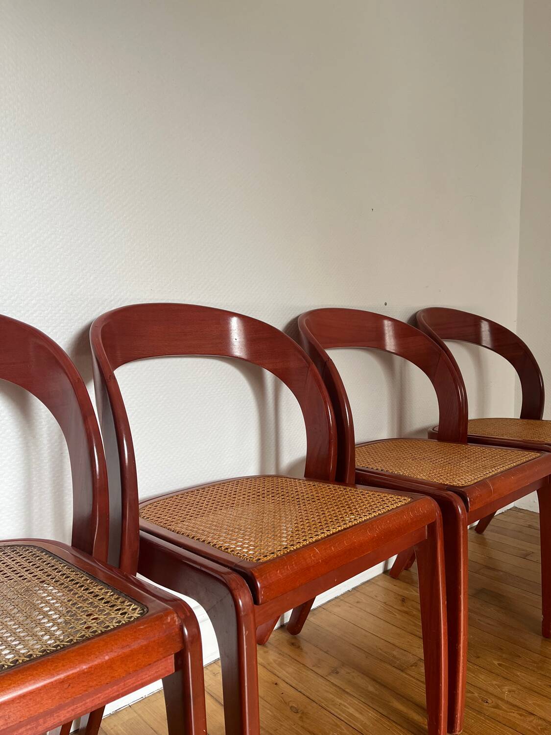 Set of 4 Baumann caned gondola chairs