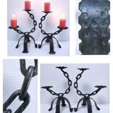Pair of brutalist 60s metal chain candle holders
