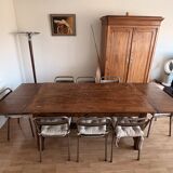 Solid cherry farmhouse table + 8 metal chairs - 2 extensions