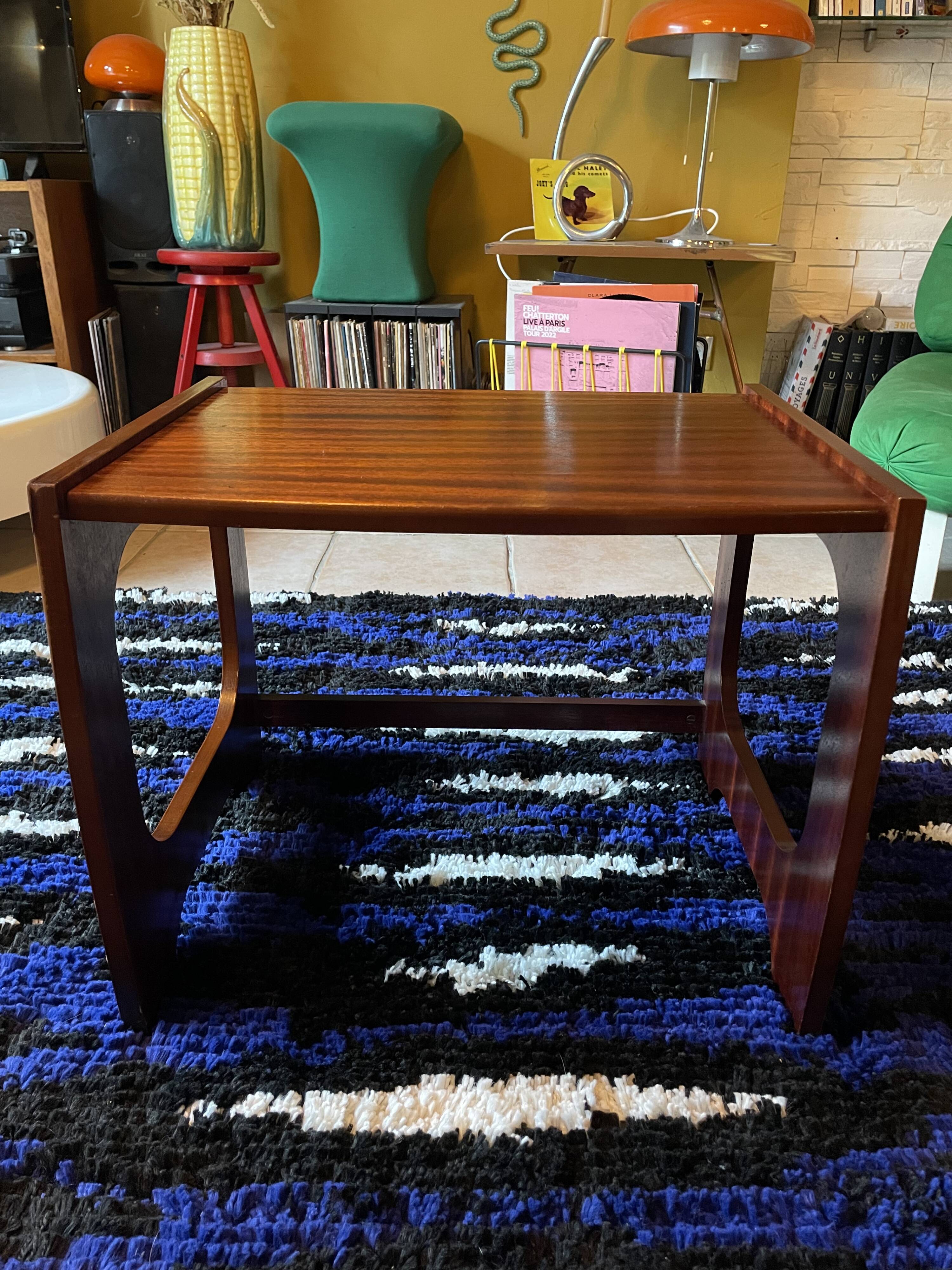 Set of three nesting coffee tables, 1970, dark wood.