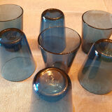 7 vintage blue water glasses
