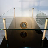 Double coffee table top of glass and gilded metal, 1950