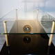 Table basse double plateau de verre et métal doré, 1950