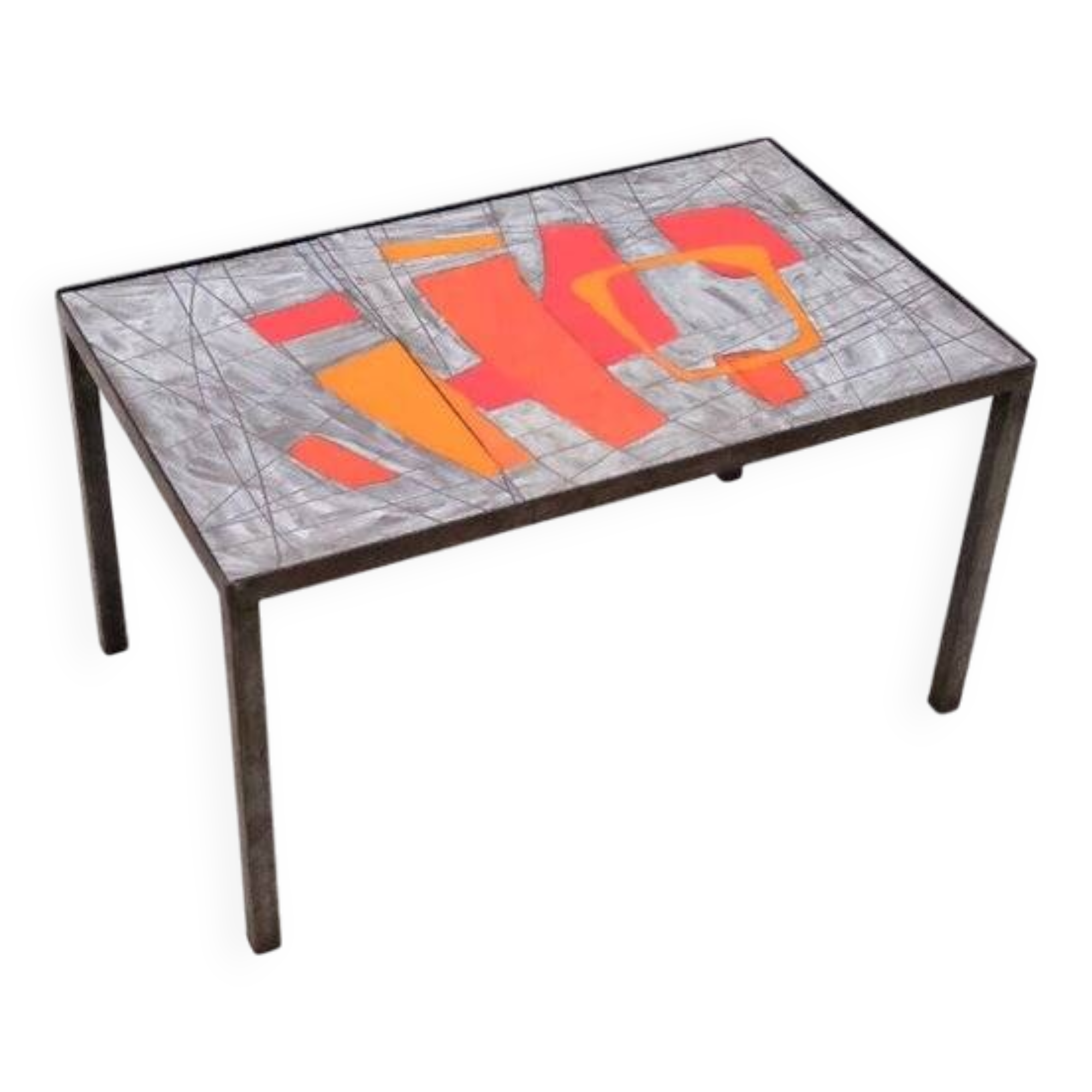 Table basse de robert et jean cloutier en pierre de lave émaillé, 1960