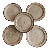Set of 5 dessert plates by Jean Tessier, Le Cep, in pyrite stoneware.