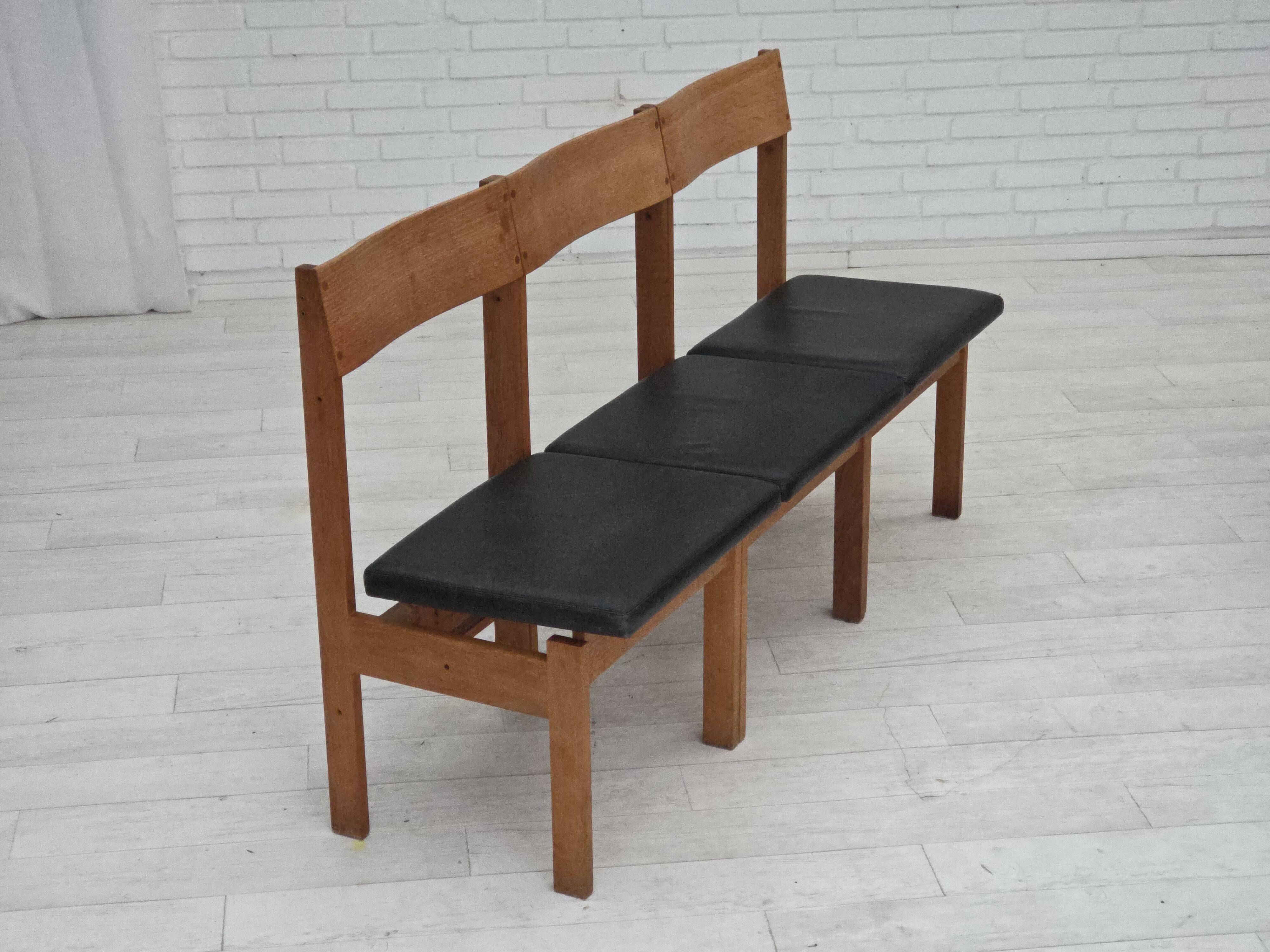 1970s, Danish design, set of 3 church chairs, leather, oak wood.