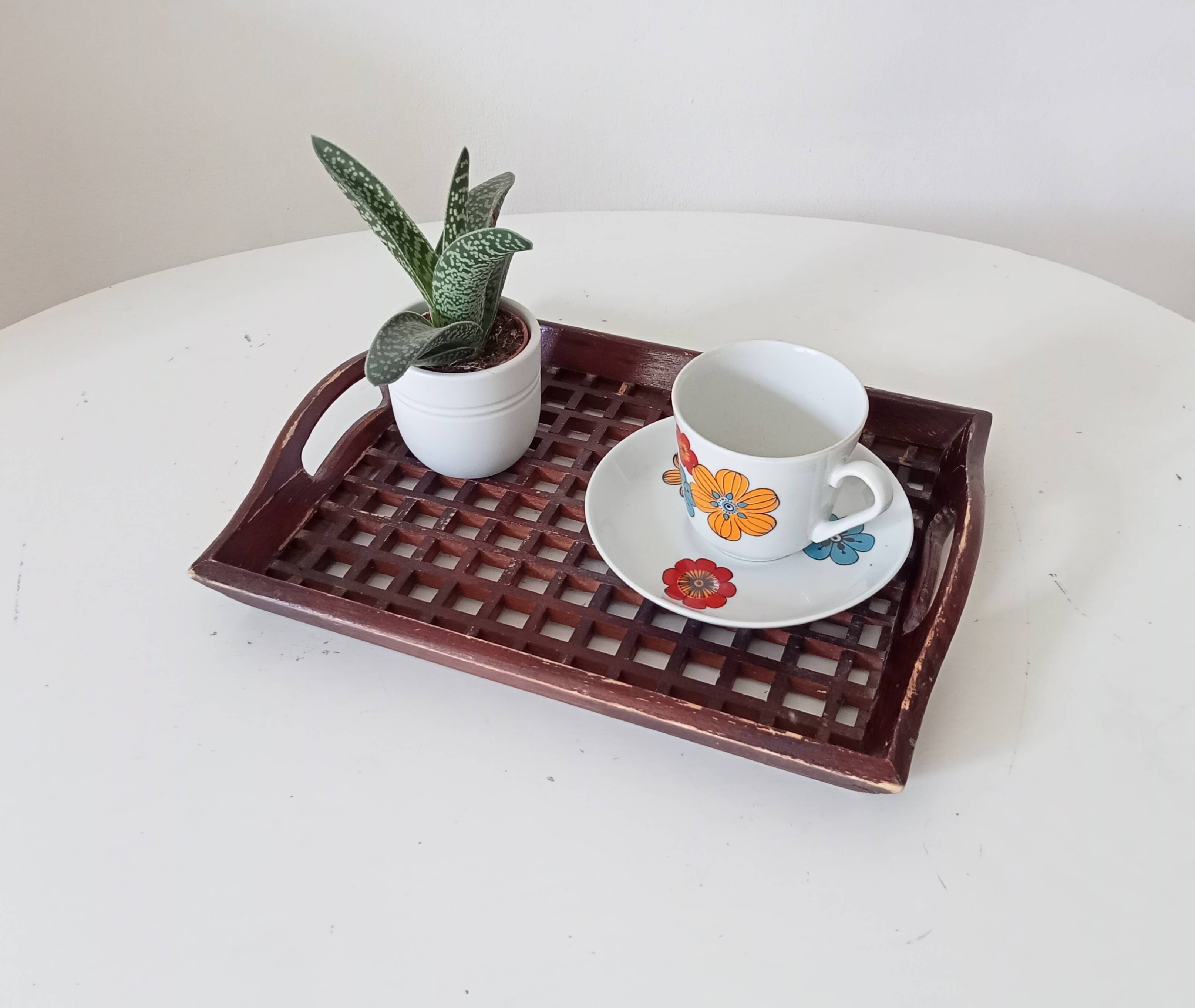 Plateau vintage fait main art populaire asie