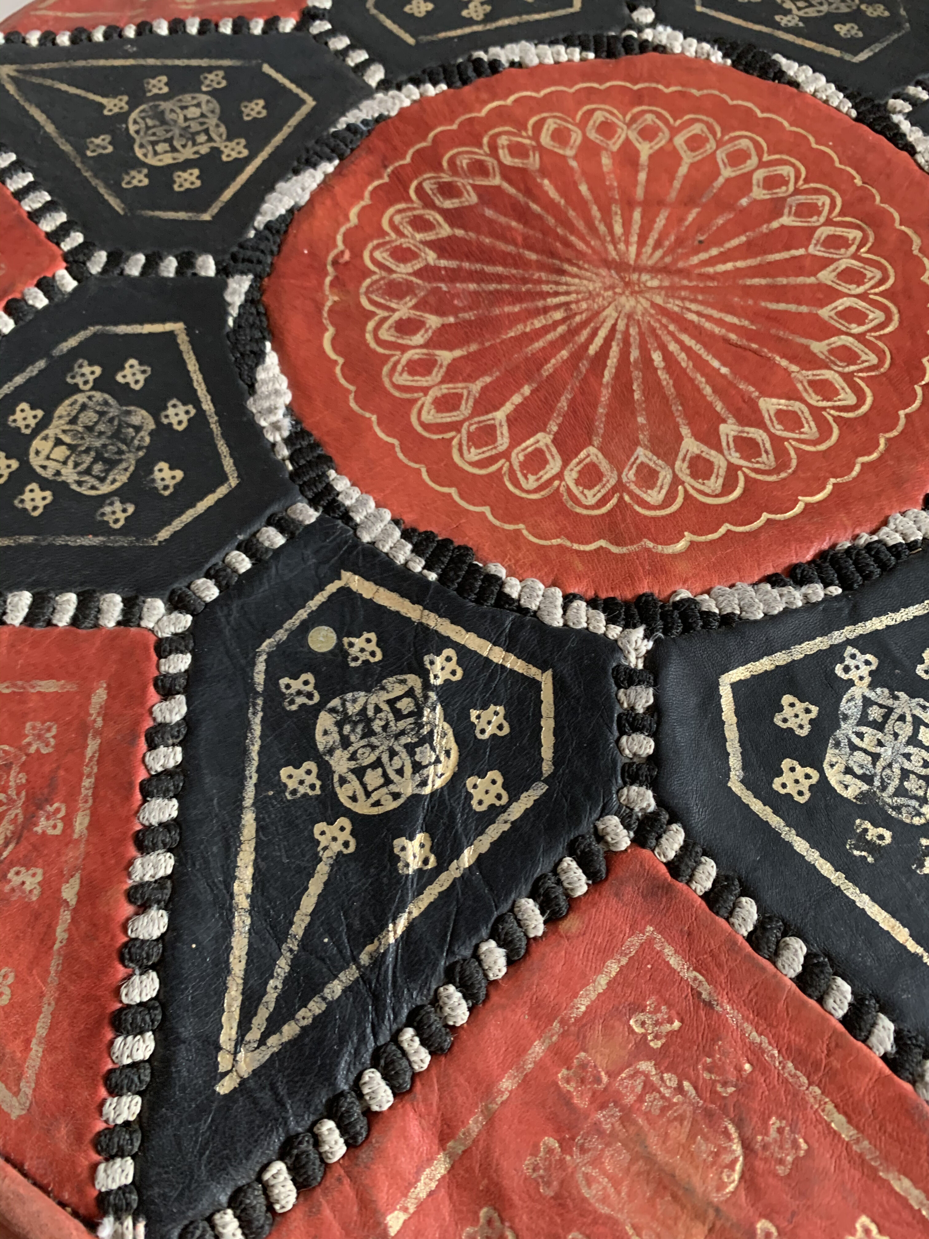 Vintage Moroccan leather pouf