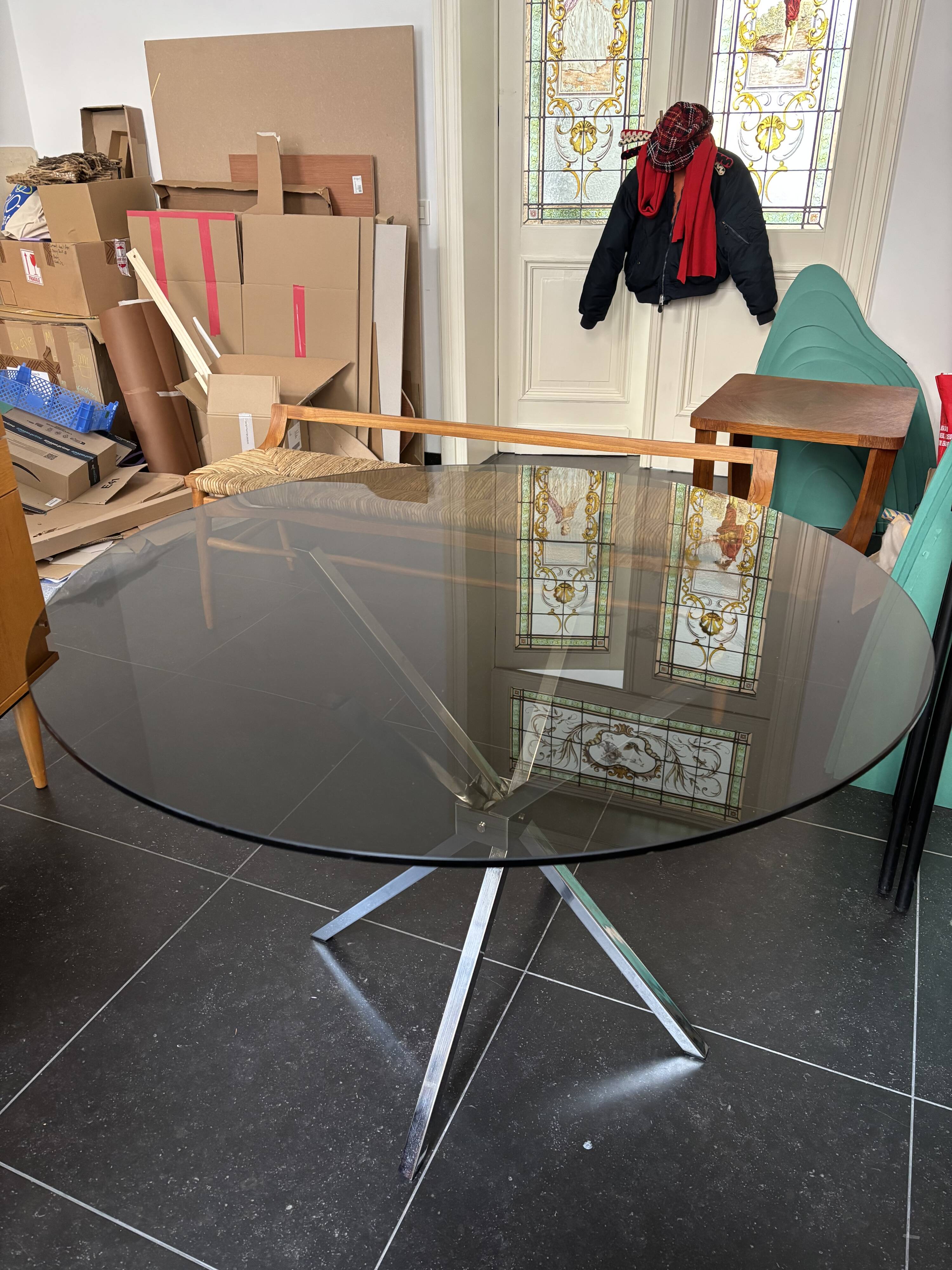 Table Verre 70s vintage Chrome