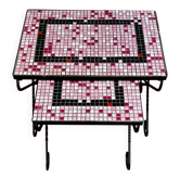 Paire de tables gigognes en fer forgé et mosaïque de céramique – années 50-60