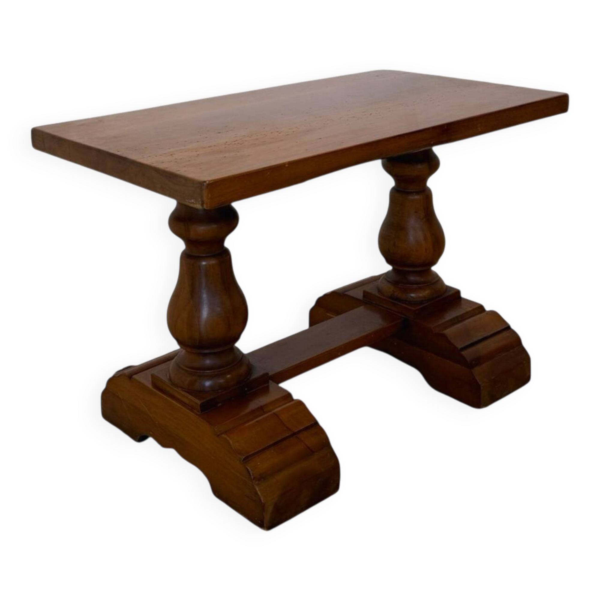 A small, rustic walnut wooden table, crafted from solid walnut wood, 1