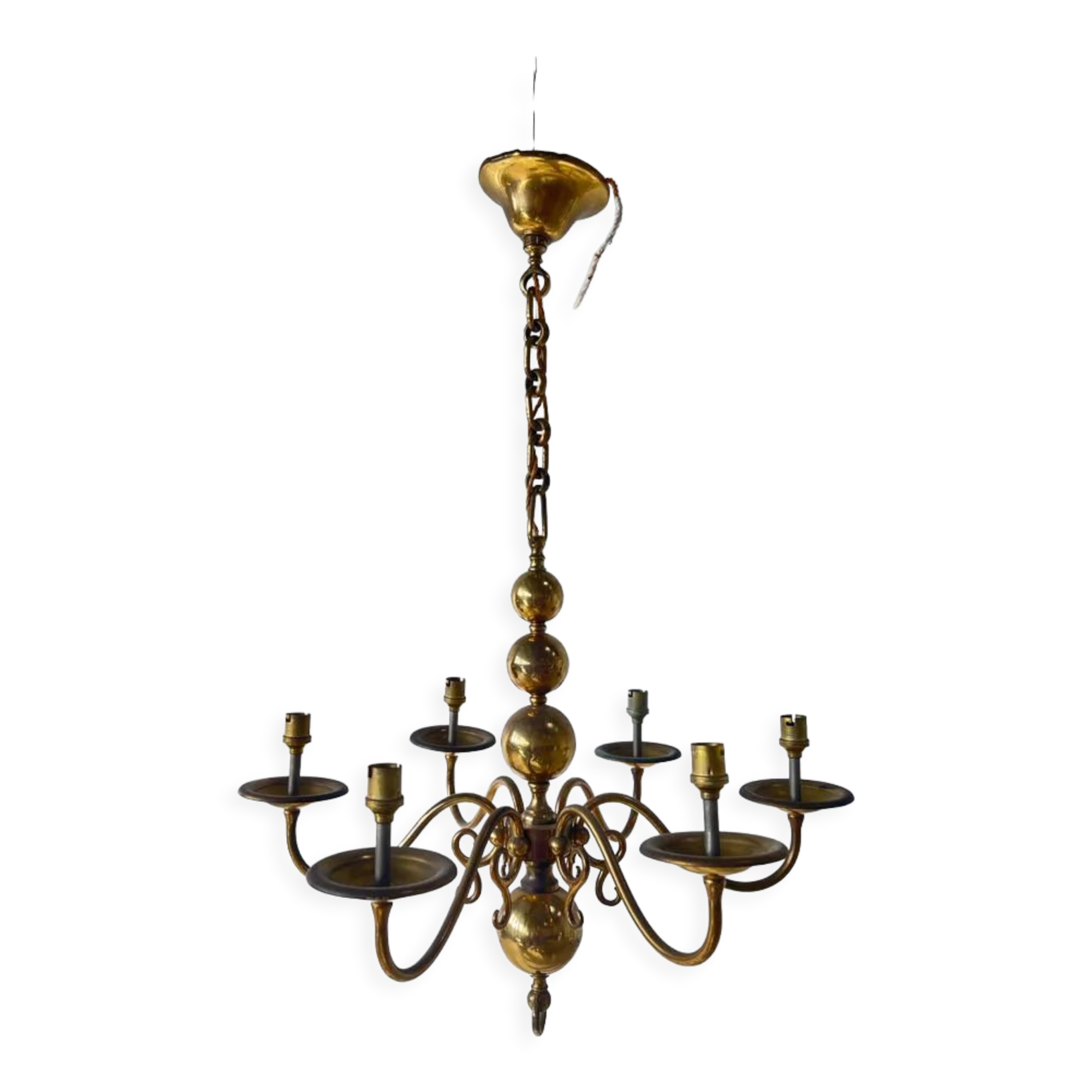 Small golden Dutch chandelier with 6 arms of light