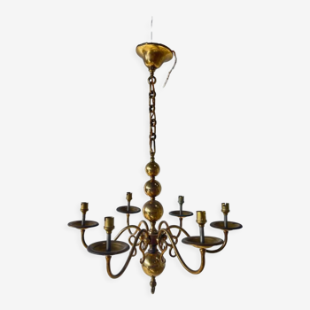 Small golden Dutch chandelier with 6 arms of light
