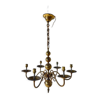 Small golden Dutch chandelier with 6 arms of light