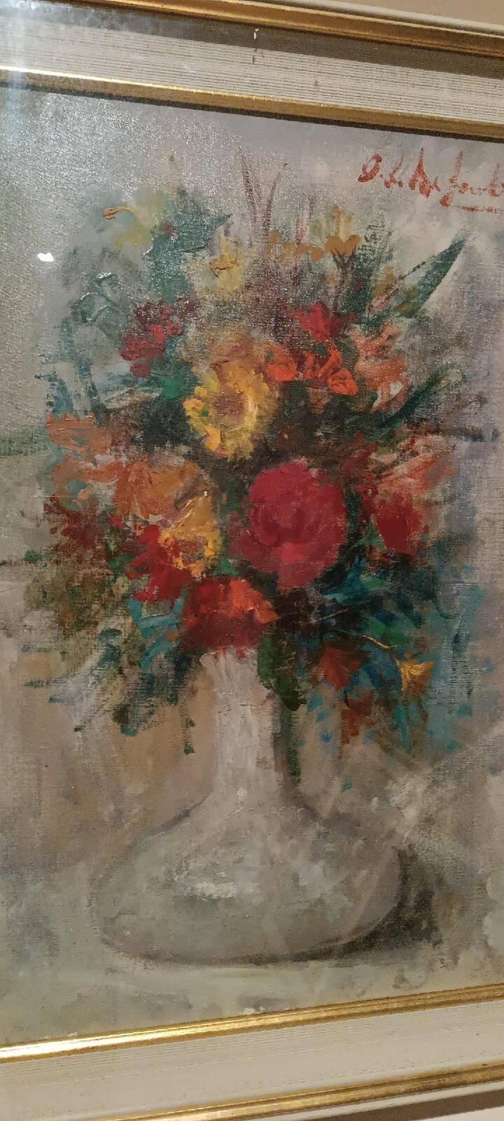 Still life painting with a vase of flowers by Osman DE Scolari (Palermo, 1908 - Florence, 1998)