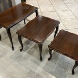 Set of 3 rustic nesting coffee tables in Louis XV style from 1950.