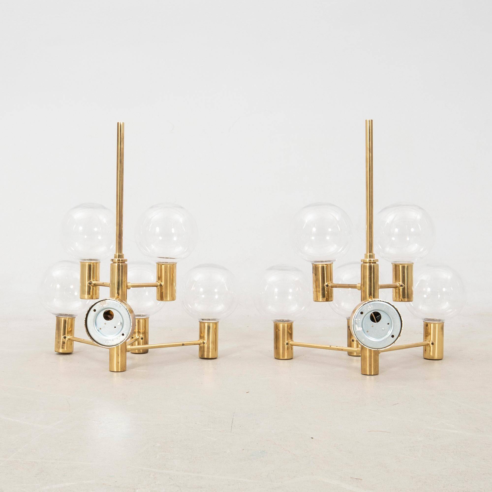 Hans-Agne Jakobsson Clear Glass and Brass Wall Lights, a pair, Sweden 1960