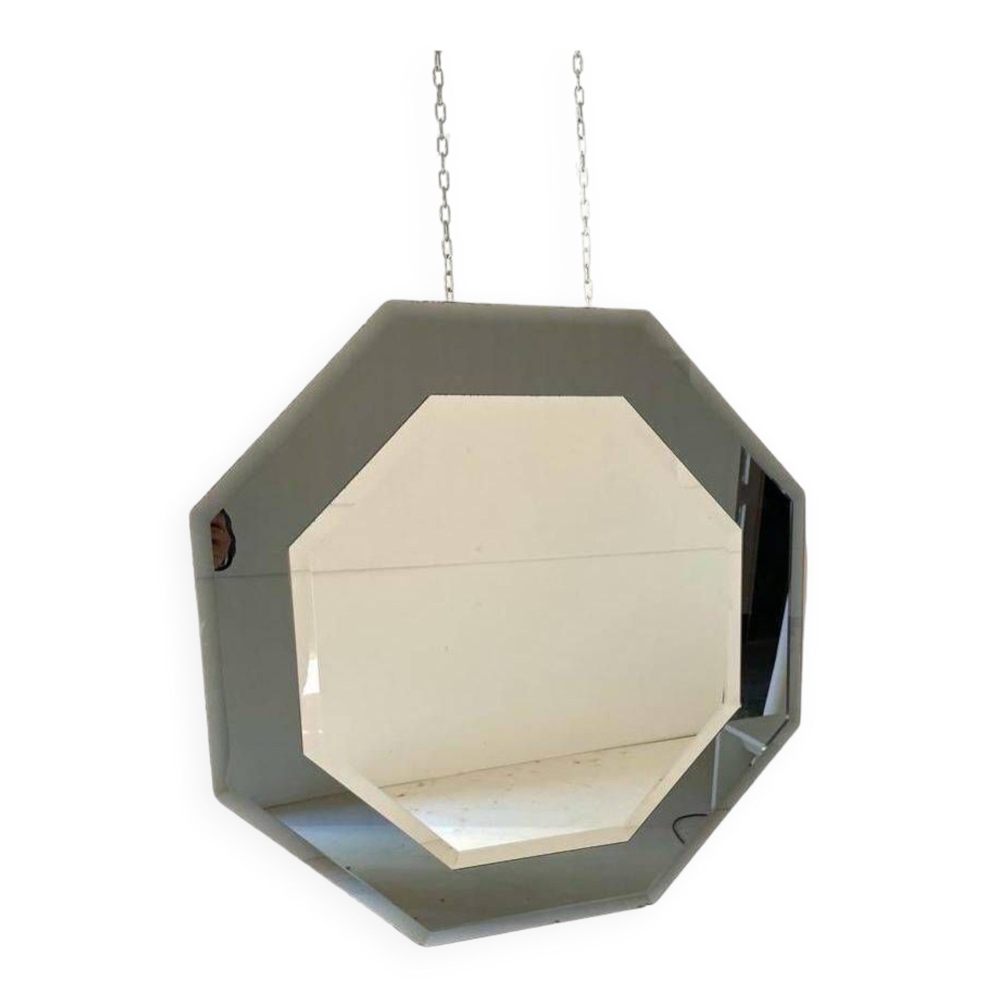 Vintage octagonal mirror in beveled glass, Italy 1960 's