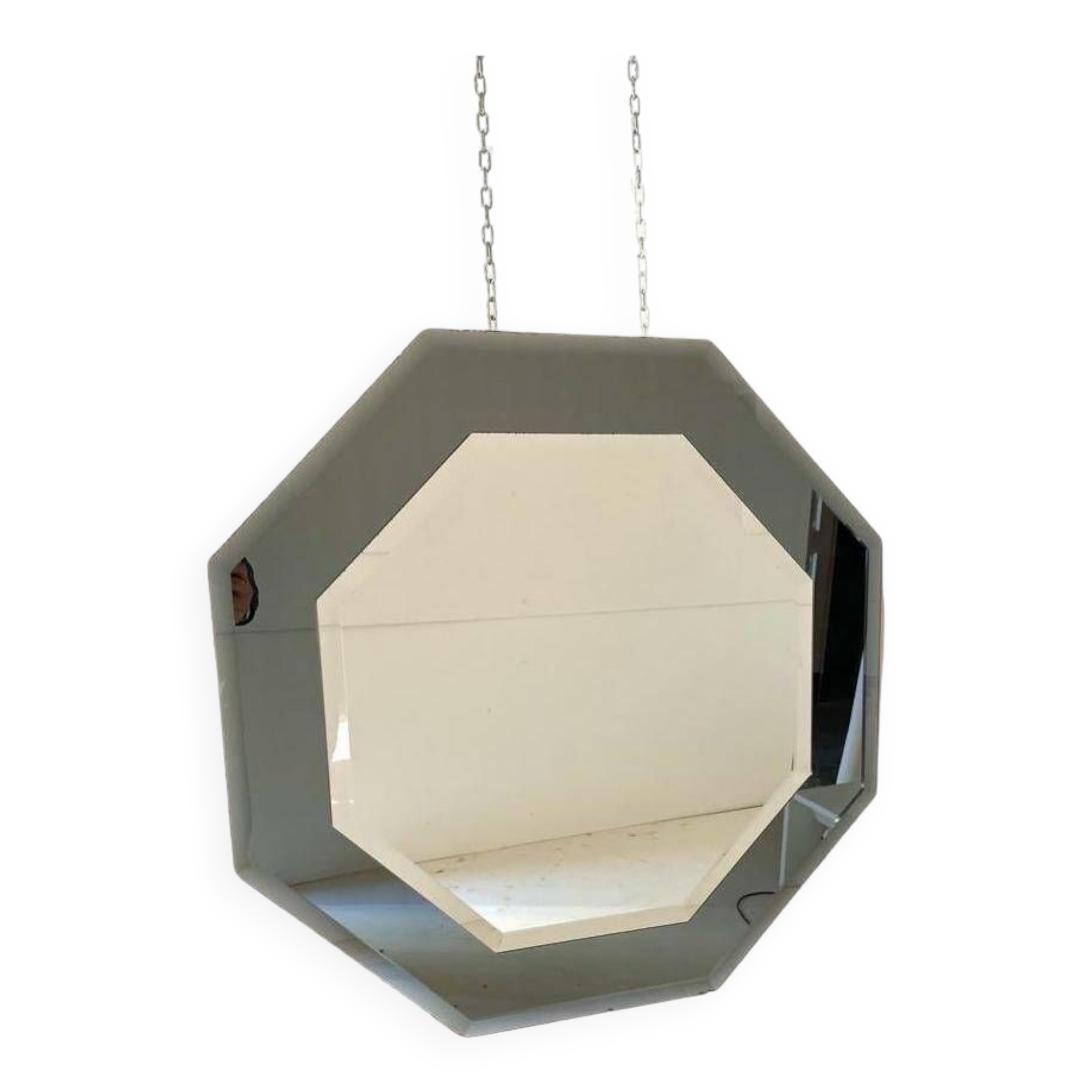 Vintage octagonal mirror in beveled glass, Italy 1960 's