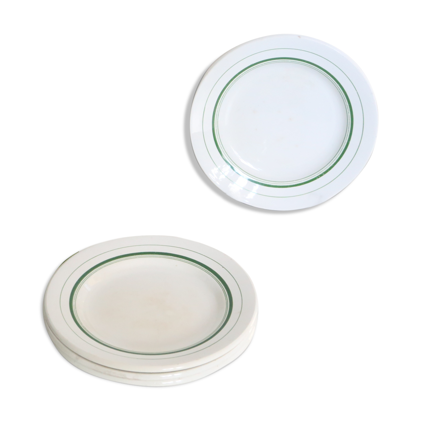 Set of 4 mouin des Loups plate, green motif, French vintage, rustic, countryside