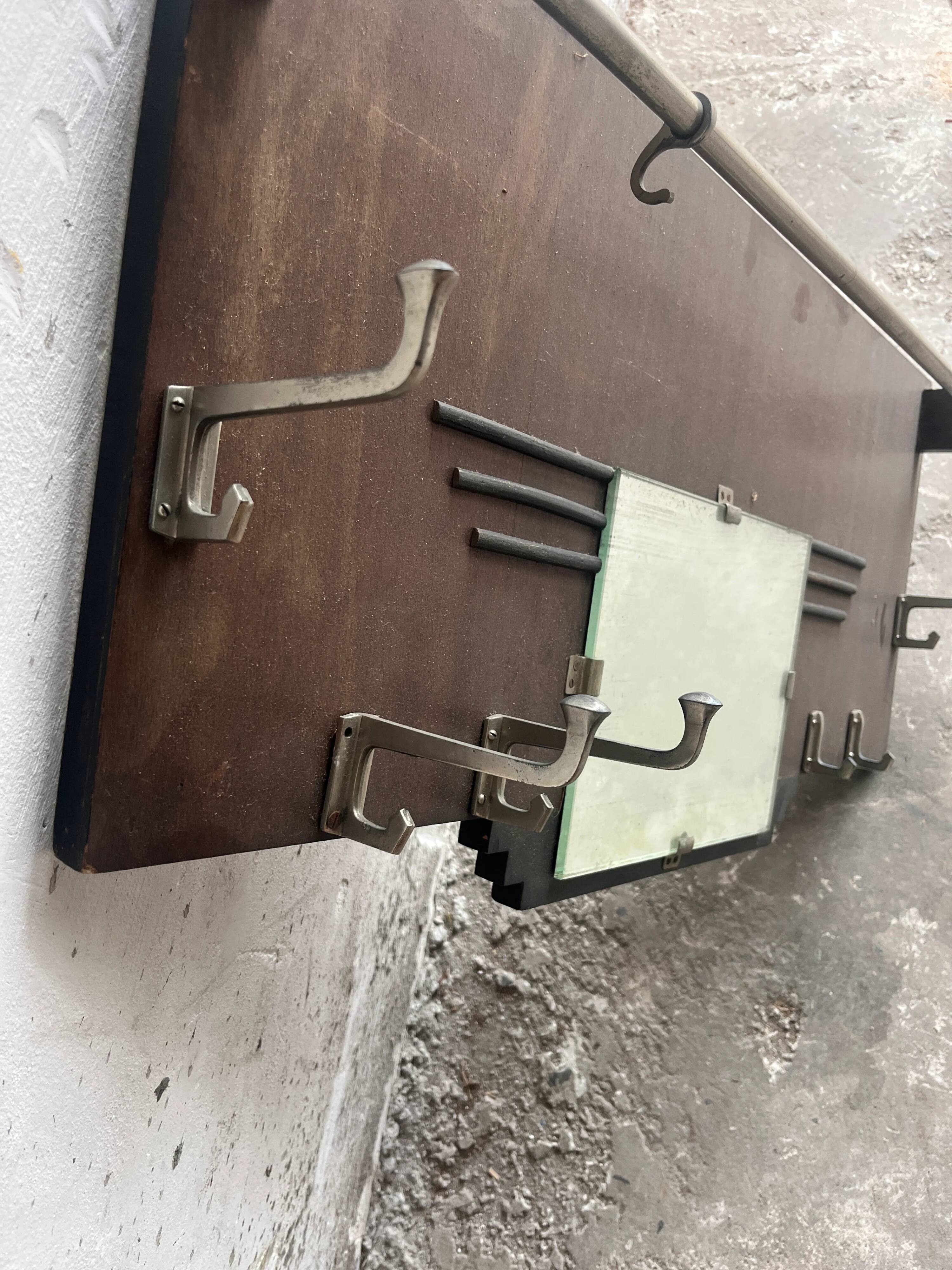 Art Deco wall coat rack with mirror