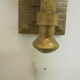 Pair of wall sconces, folded metal and yellow "shattered" glass
