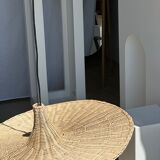 Large suspension, rattan luminaire in hat shape D:80cm