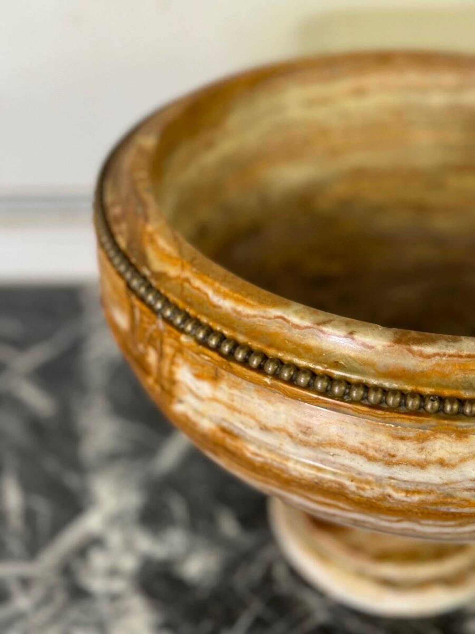 Deep onyx and bronze beaded bowl circa 1900