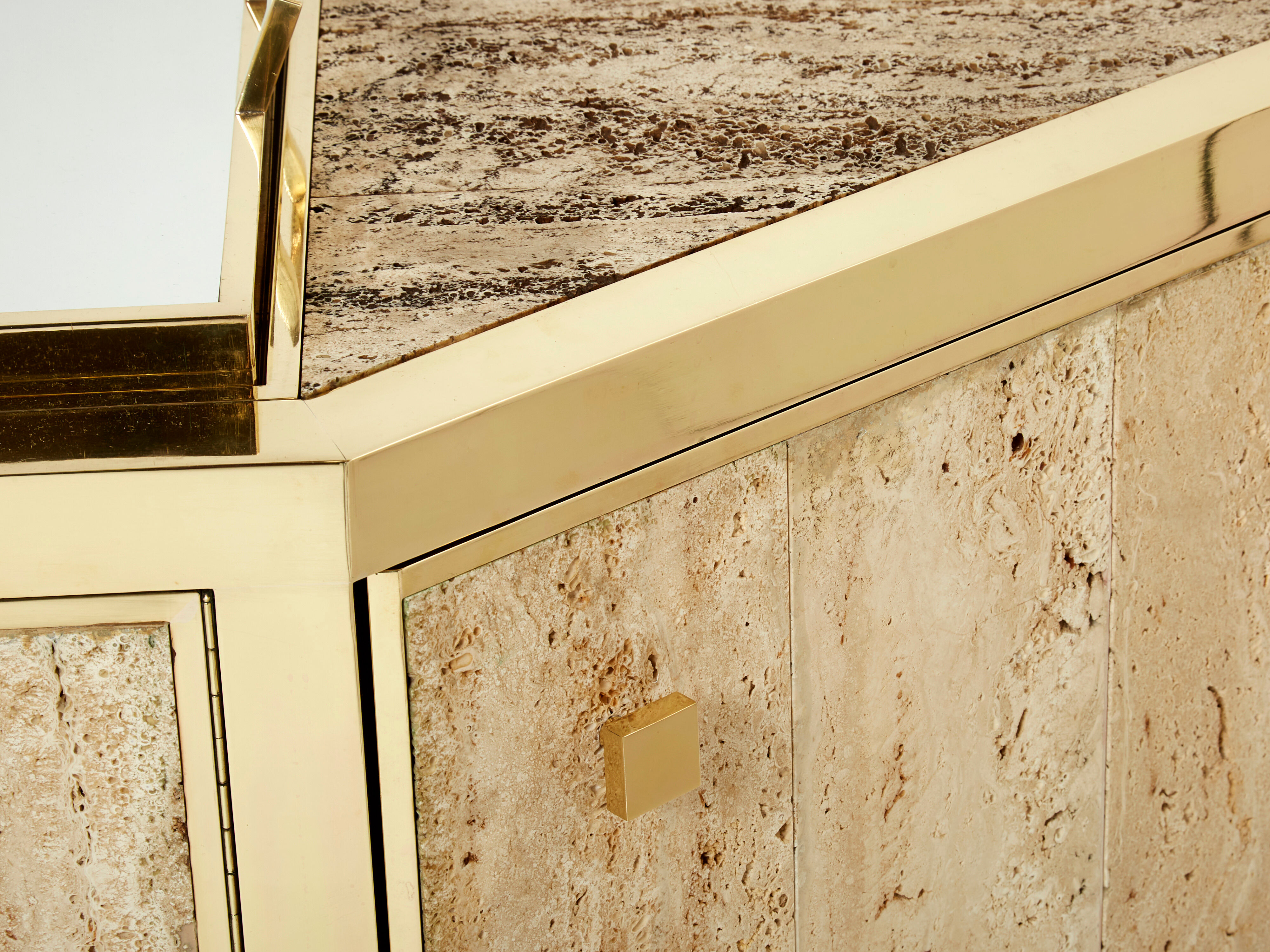 Pair of travertine brass cabinets by Alfredo Freda 1975