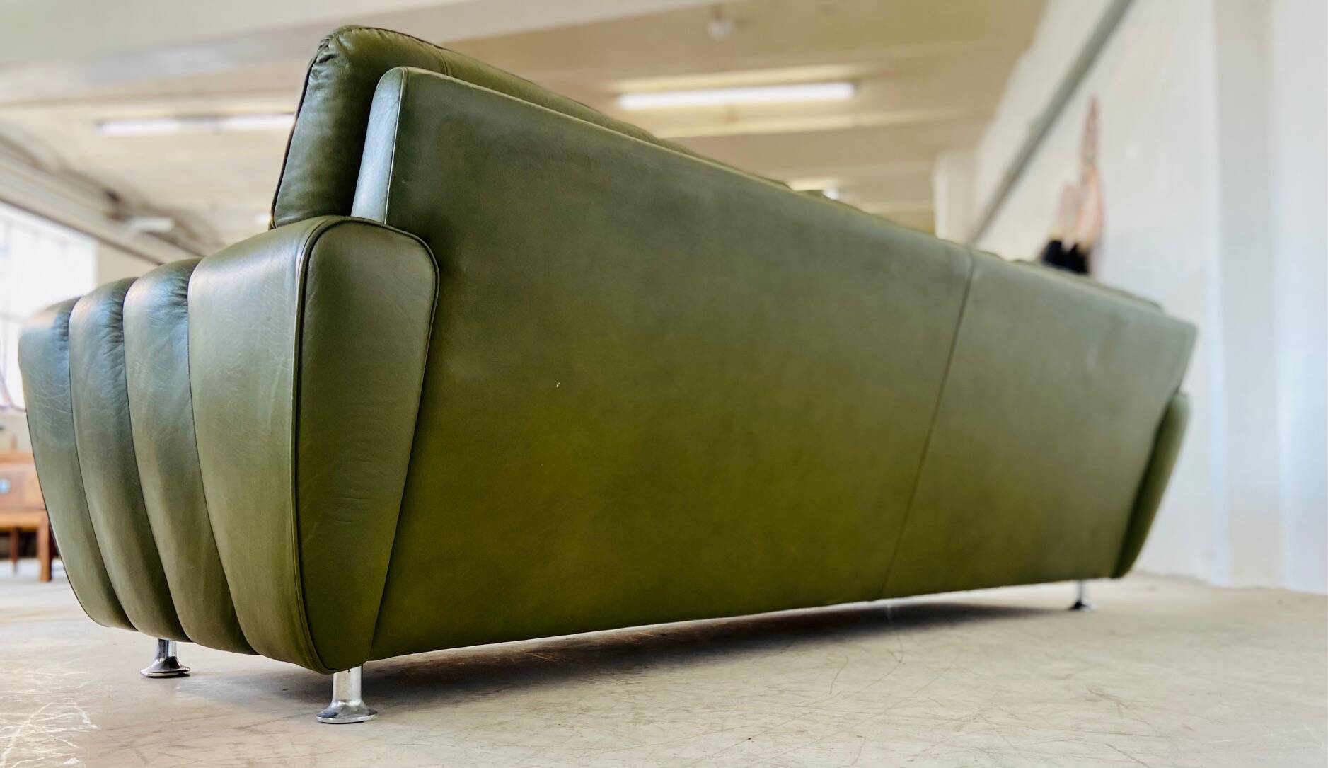 Vintage danish 3 person svend skipper lounge sofa in olive green leather