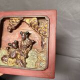 Ancien panneau, bas relief en bois sculpté laqué et doré dynastie Qing, Chine