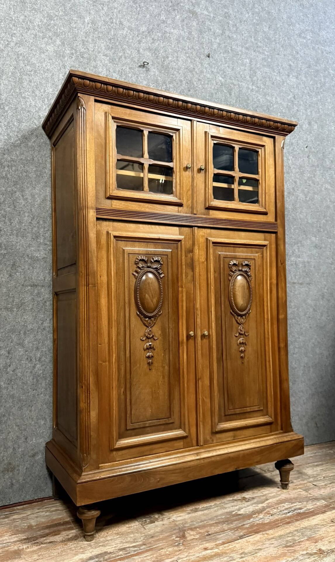 Louis XVI style library cabinet in solid walnut circa 1880