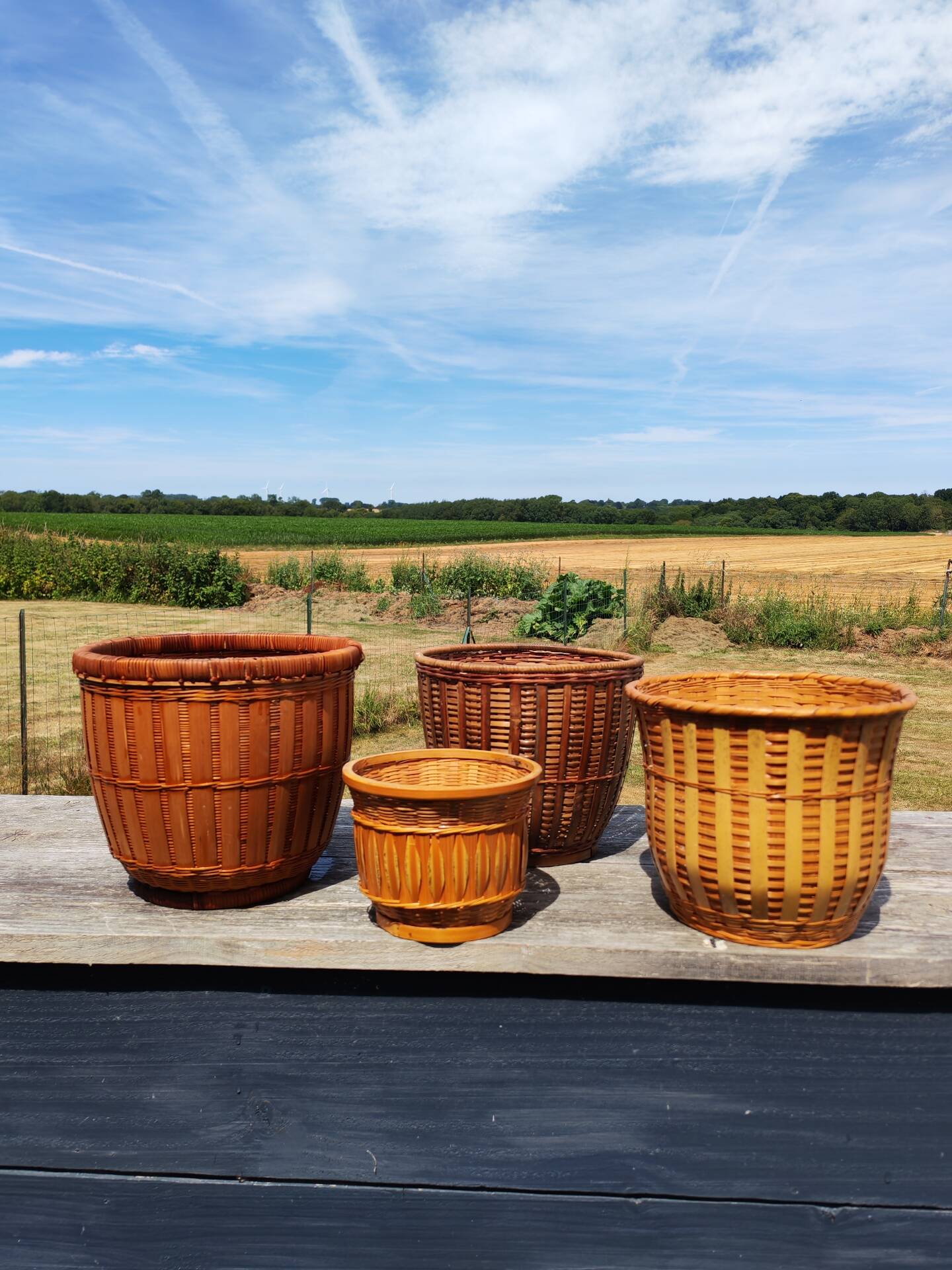 Lot de 4 cache pots en rotin vintage 