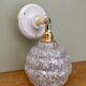 Vintage globe wall lamp in white clichy glass and porcelain rosette