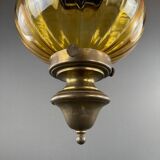 Pair of vintage amber blown glass lantern pendant lights, 20th century