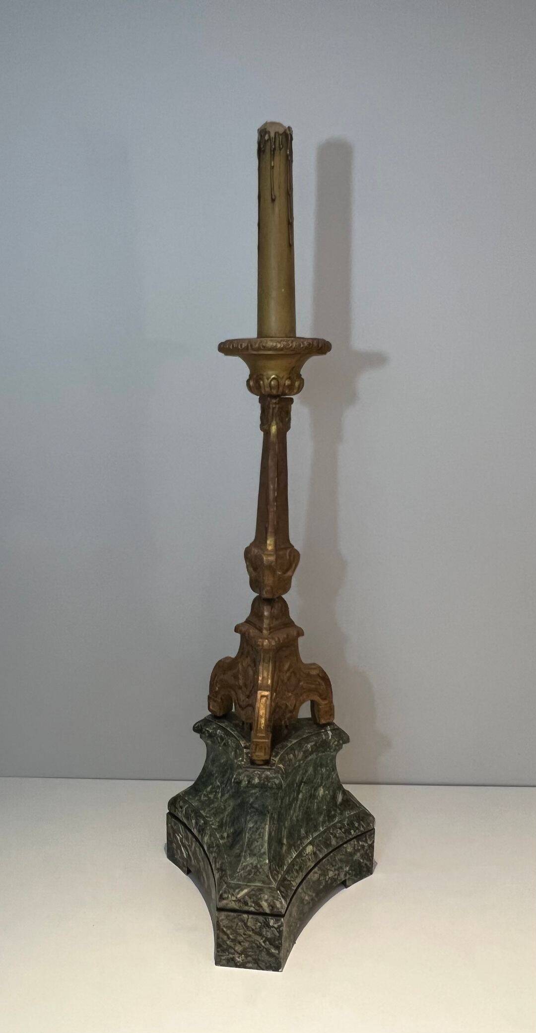 Large Gilded Carved Wooden Candelabrum on Patinated Base, French Work, v