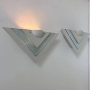 Pair of vintage wall lights, white lacquered metal and glass, Germany 1970s