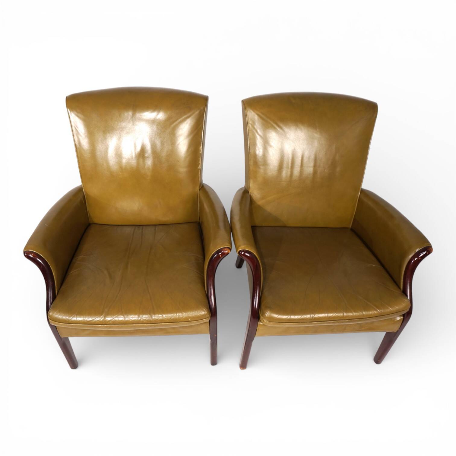Set of two moss green Froxfield leather armchairs by Parker Knoll, 1960