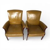 Set of two moss green Froxfield leather armchairs by Parker Knoll, 1960