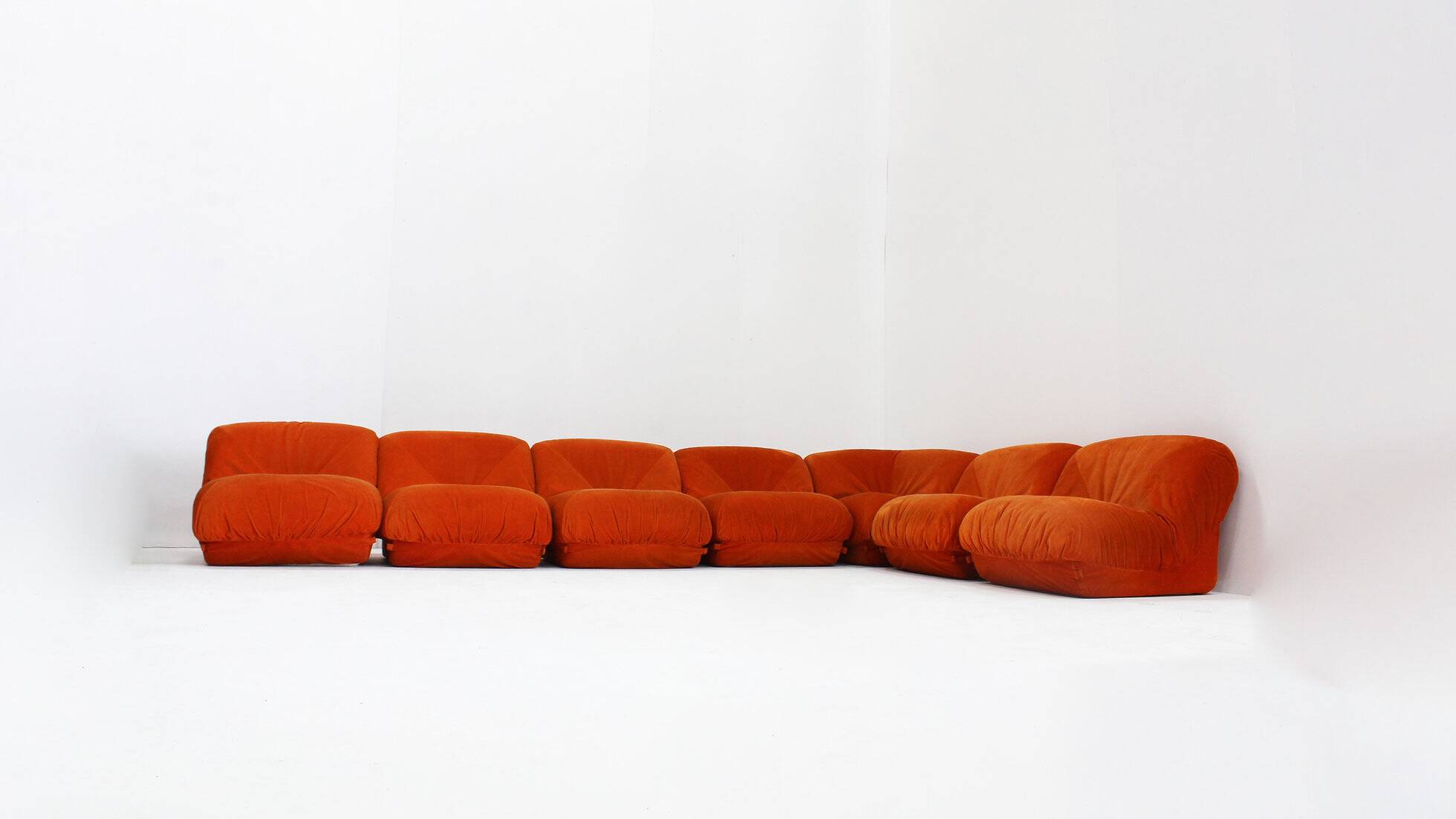 Airborne sectional sofa 'Patate' in orange corduroy, set of 7