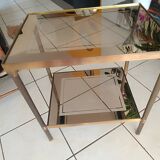 Smoked glass coffee table. 2 shelves. Metal frame. 1960s.
