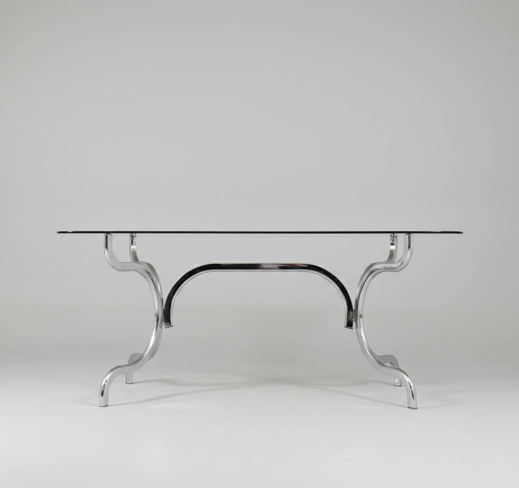 Dining table in chrome and smoked glass - Gastone Rinaldi 1970