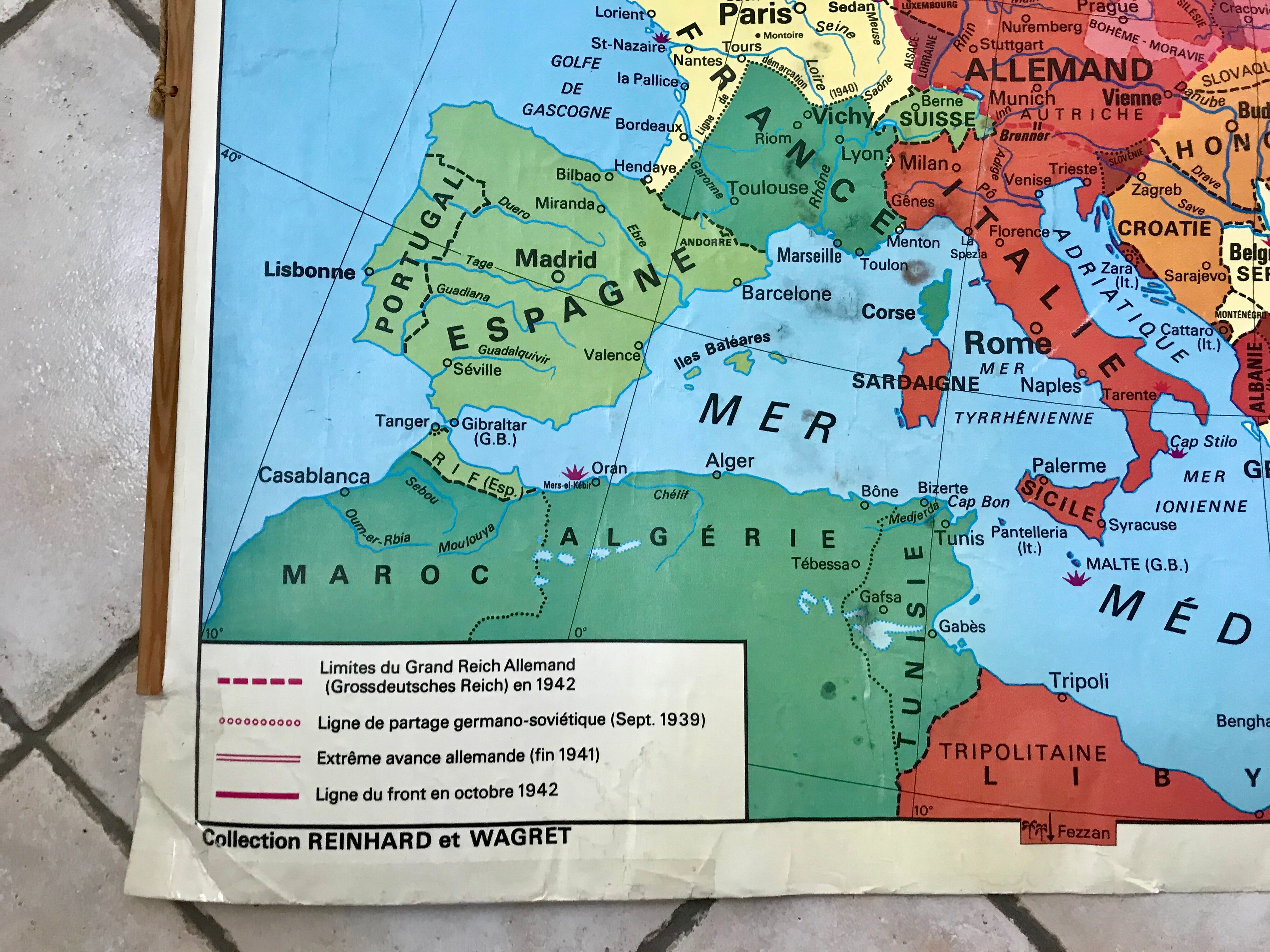 school map Librairie Armand Colin Reinhart and Wagret La France from 1939 to 1945 / 2nd GM 1970