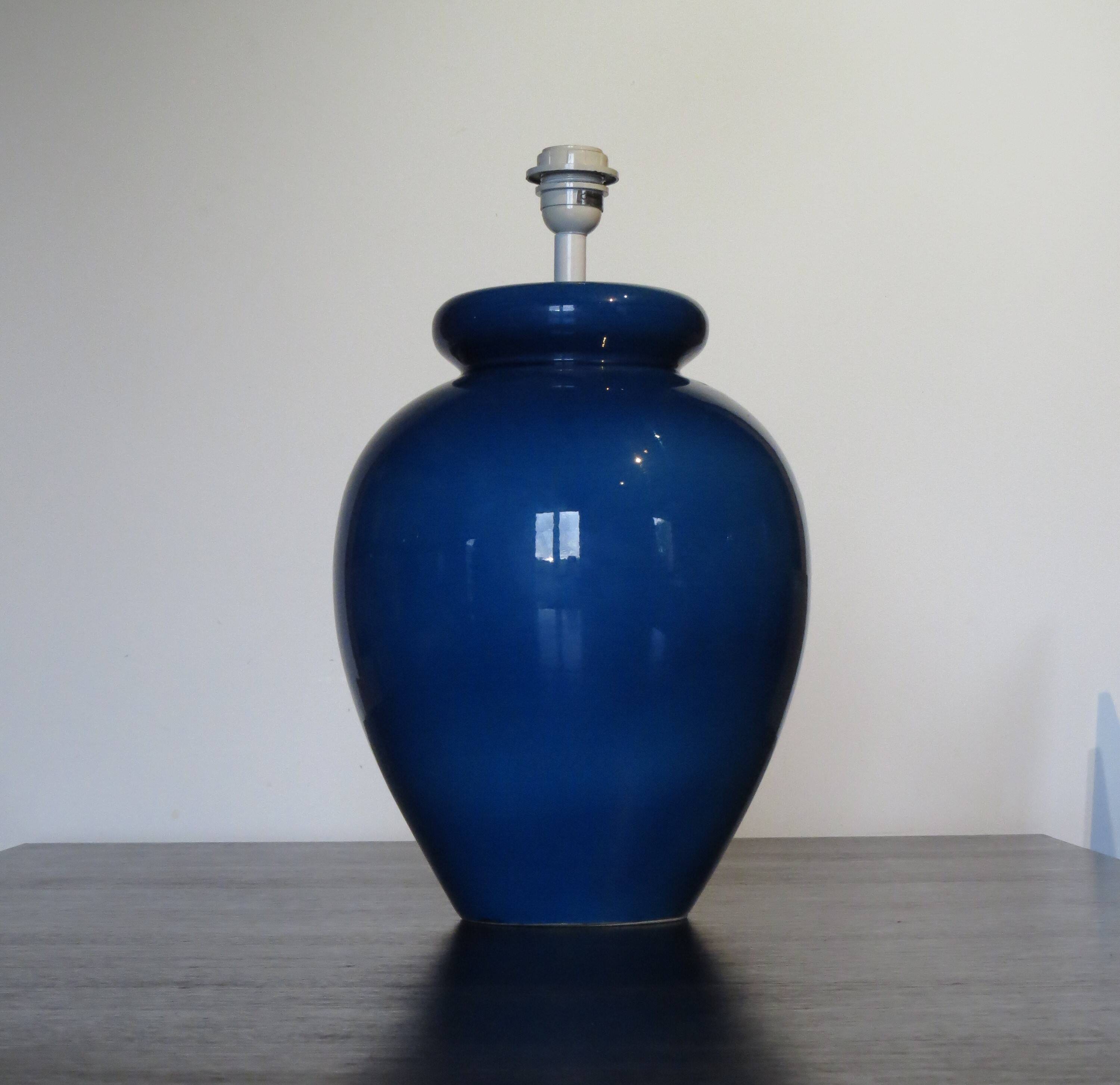 Large d'albret lamp base - made in france, 70's, cracked blue