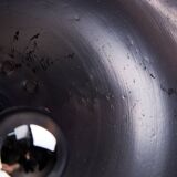 Italian, Hemispherical Red Aluminum Pendant with Round Holes on Top, 1970s