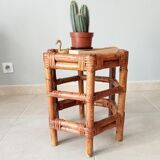 Vintage side table in bamboo and rattan 70s